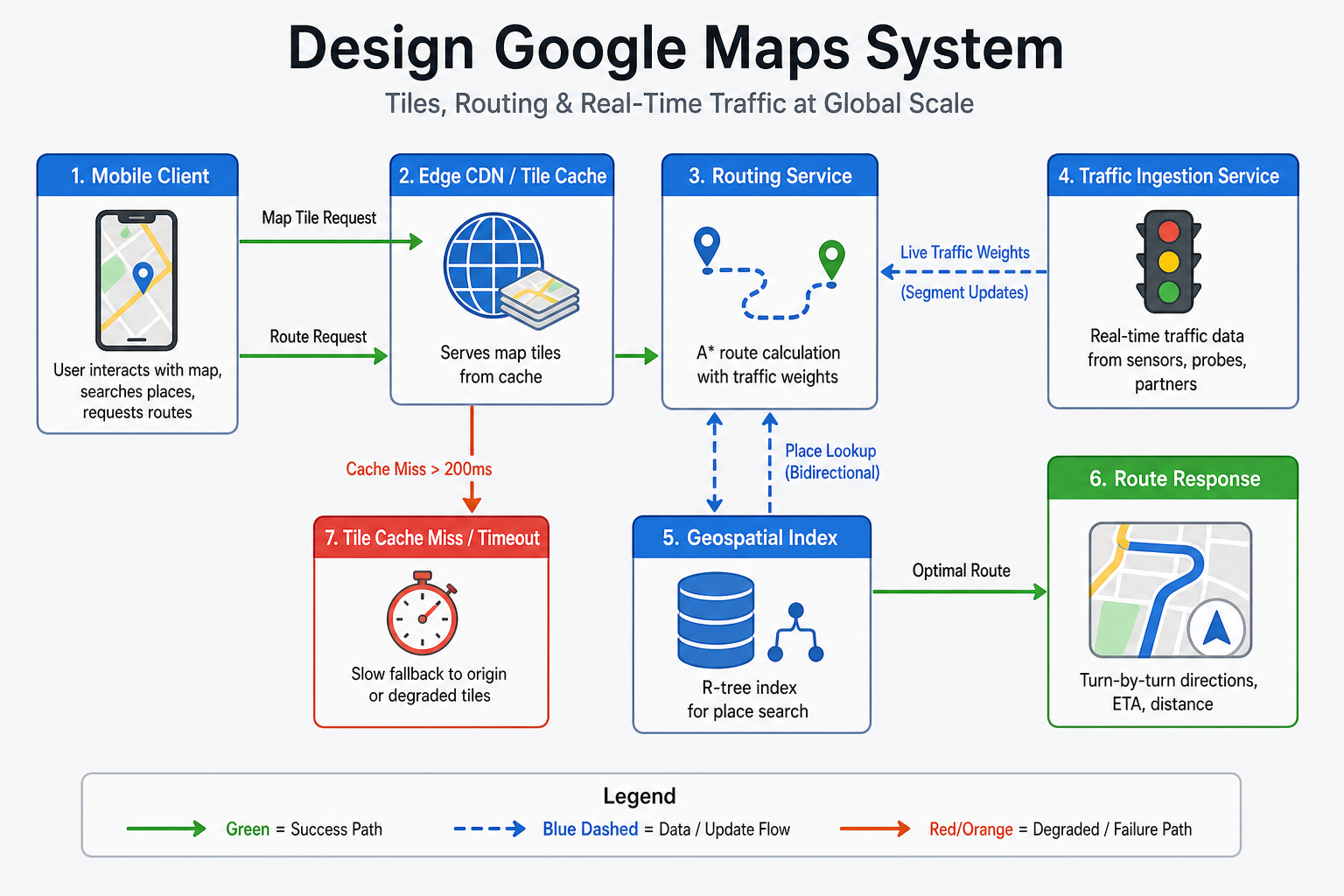 Google Maps System Design architecture diagram